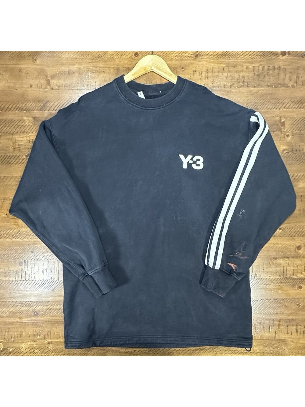 Y-3 Yohji Yamamoto Adidas Black Crewneck Sweatshirt Mens Large Distressed